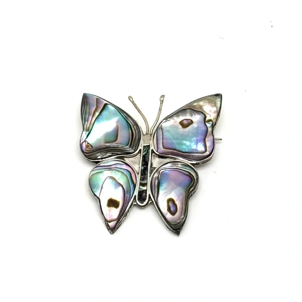 Taxco Sterling Silver and Abalone Shell Butterfly Brooch Vintage Pin Mexico